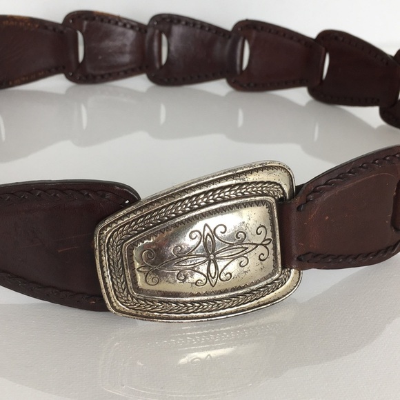 Vintage Brighton Brown Woven Leather Belt .925 Silver Plated Buckle Women’s Sz S main image 5